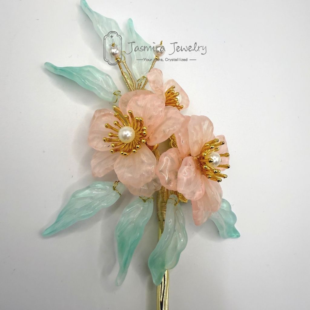 Pink Begonia Glass Hairpin