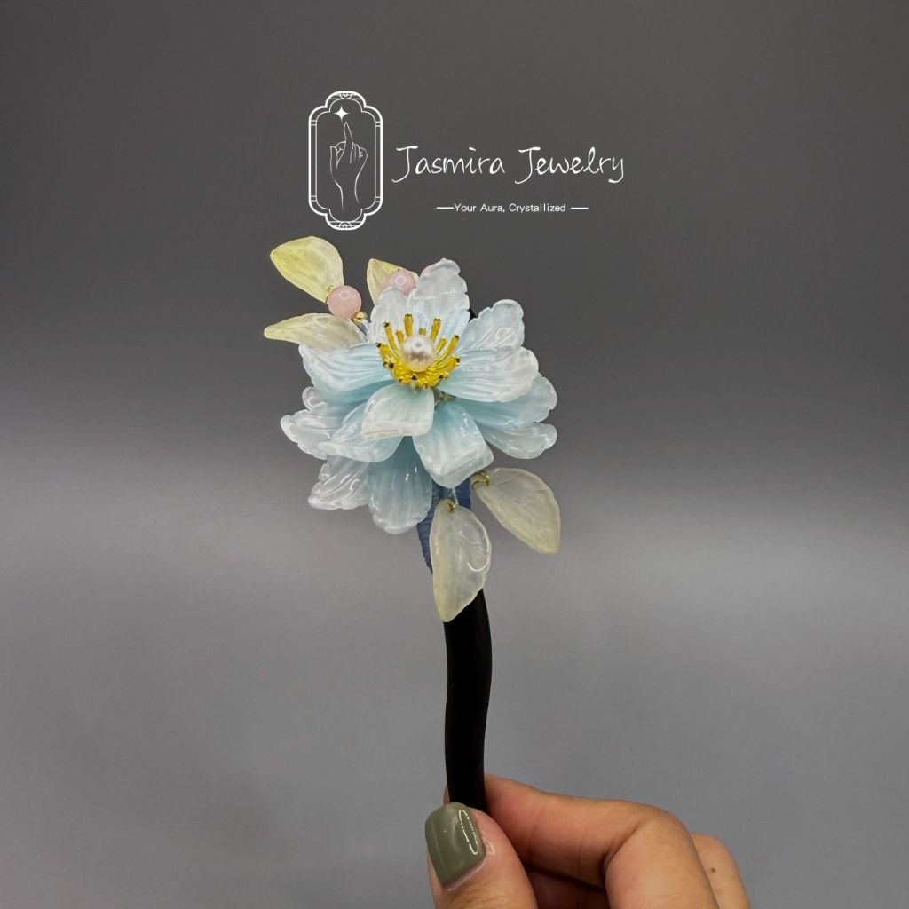 Green Begonia Glass Hairpin