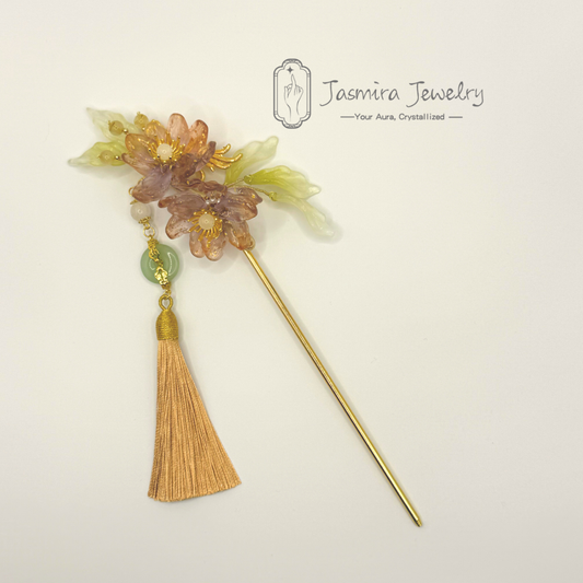 Double-Petaled Peach Blossom Glass Hairpin