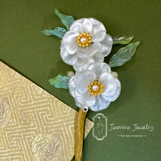 White Camellia Glass Hairpin