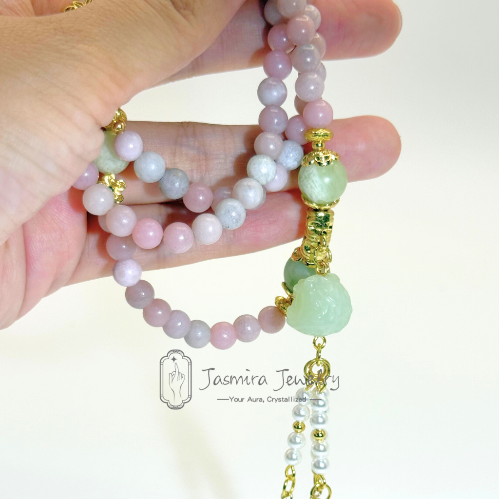 The Green Lion and Peach Blossom Necklace