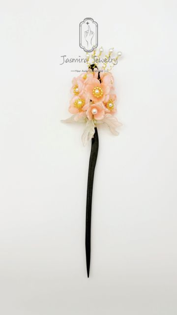 Cherry Blossom Glass and Wood Hairpin