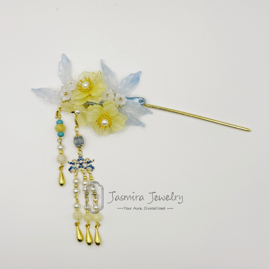 Yellow Begonia Colored Glaze Hairpin