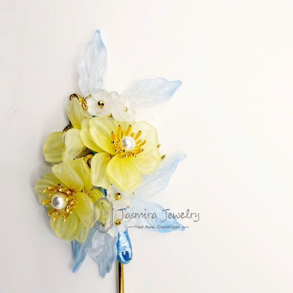 Yellow Begonia Colored Glaze Hairpin