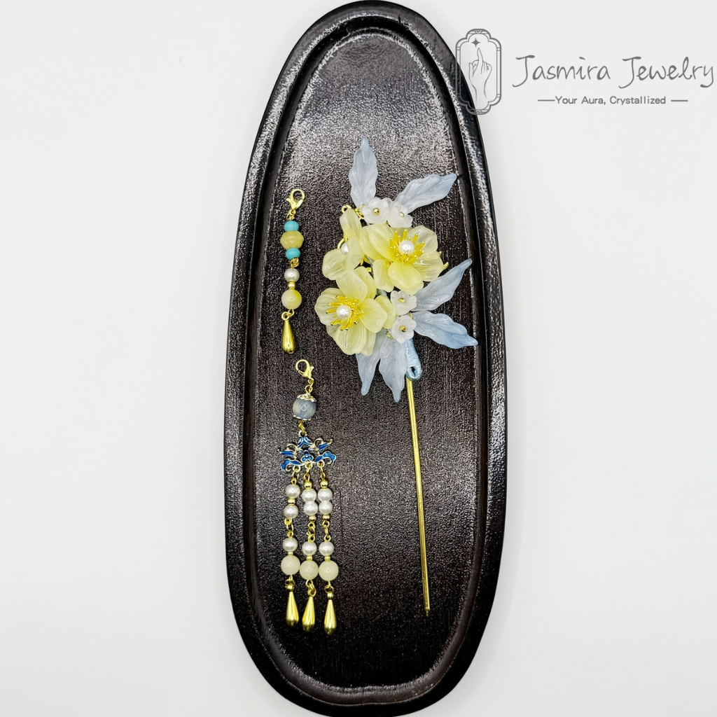 Yellow Begonia Colored Glaze Hairpin