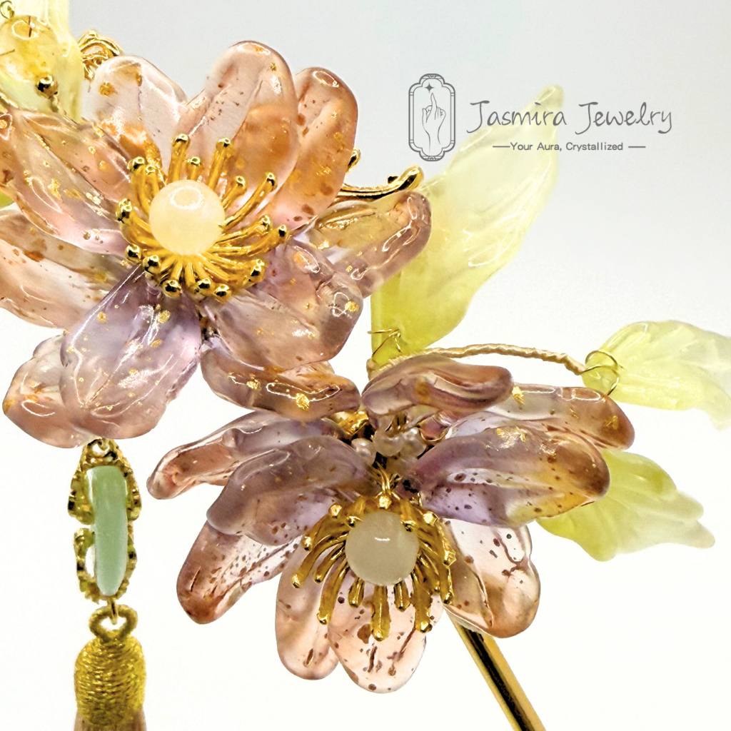 Double-Petaled Peach Blossom Glass Hairpin