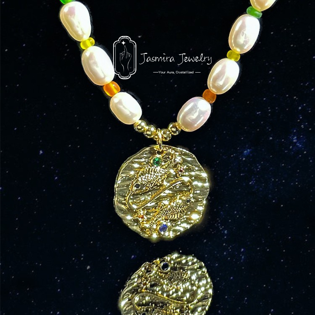 Gold Coin Zodiac Pearl Necklace