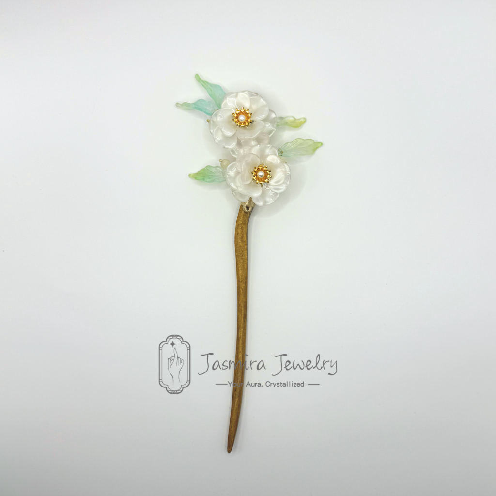 White Camellia Glass Hairpin