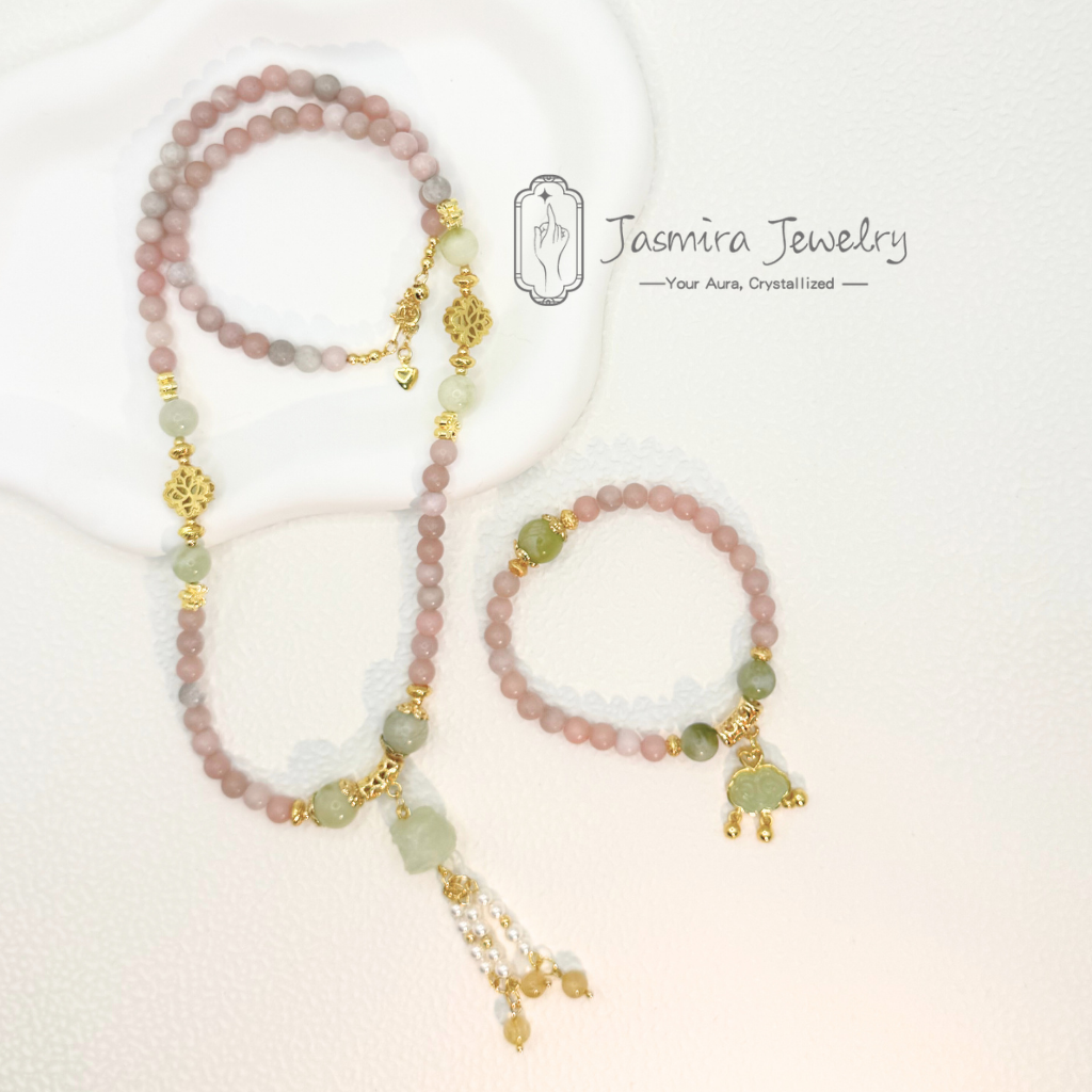The Green Lion and Peach Blossom Necklace