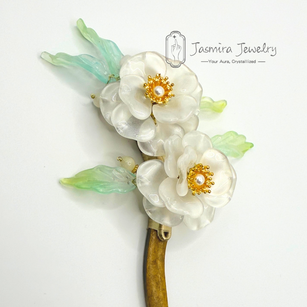White Camellia Glass Hairpin