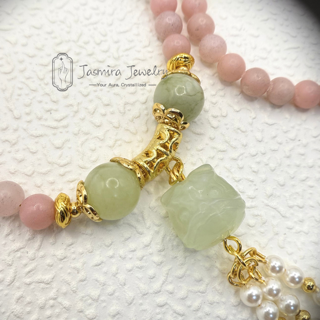 The Green Lion and Peach Blossom Necklace