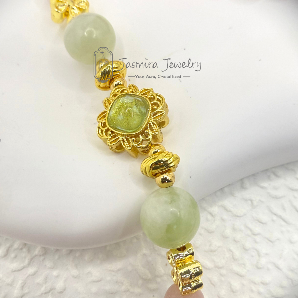 The Green Lion and Peach Blossom Necklace