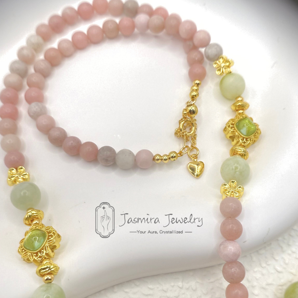 The Green Lion and Peach Blossom Necklace