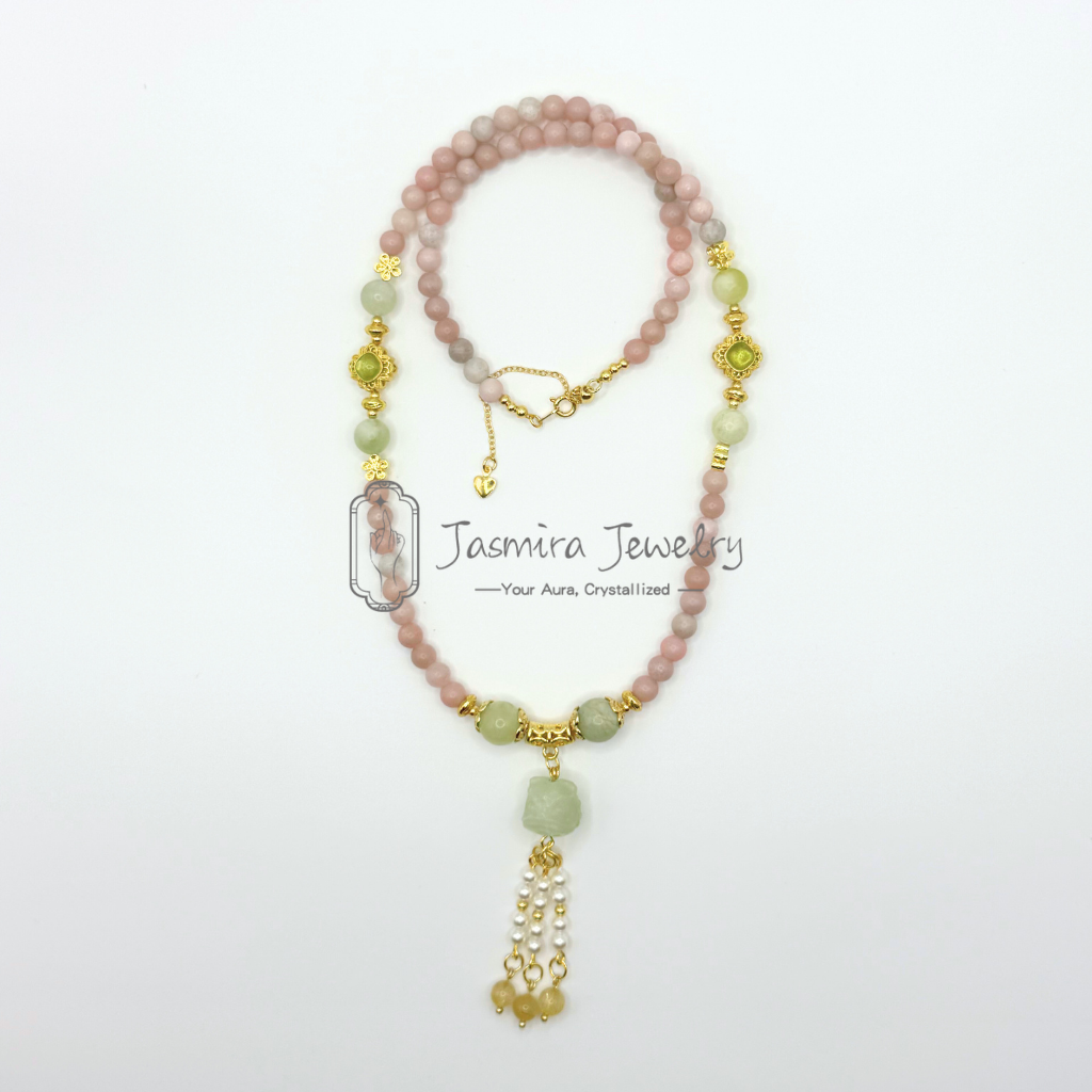 The Green Lion and Peach Blossom Necklace