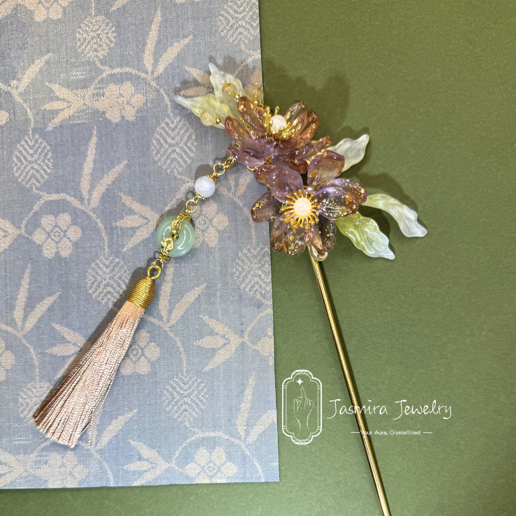 Double-Petaled Peach Blossom Glass Hairpin