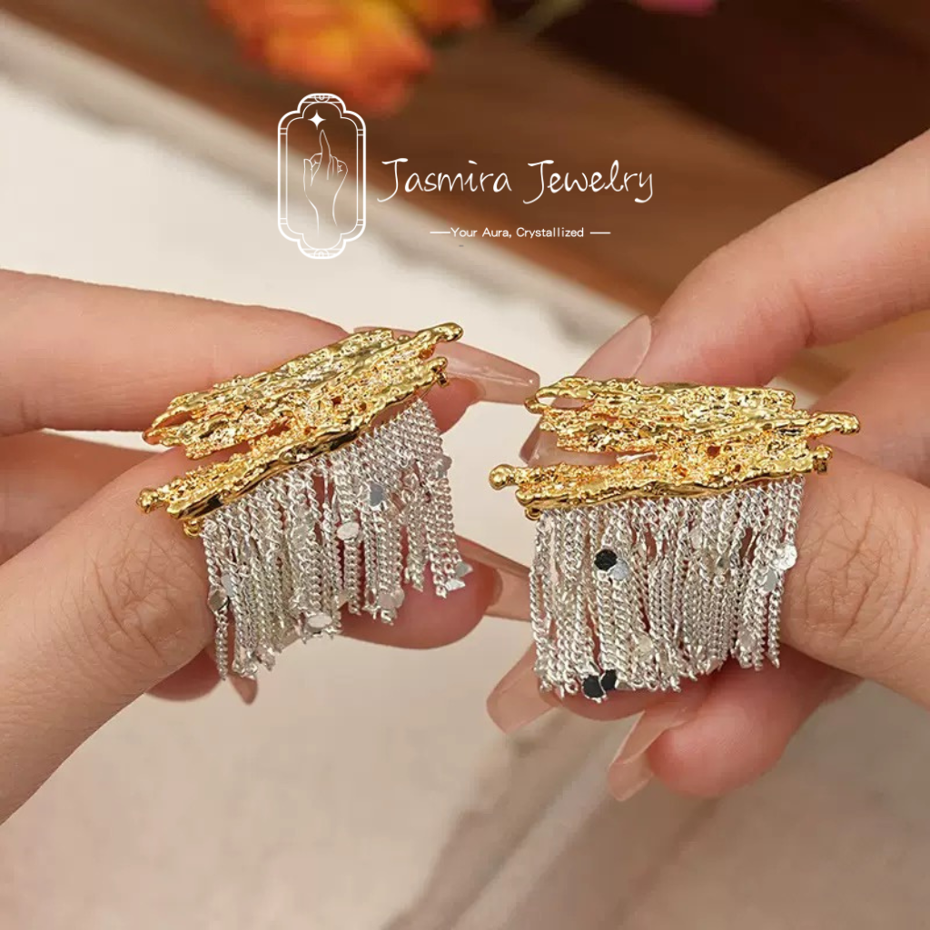 Rocky Stream Tassel Alloy Earrings