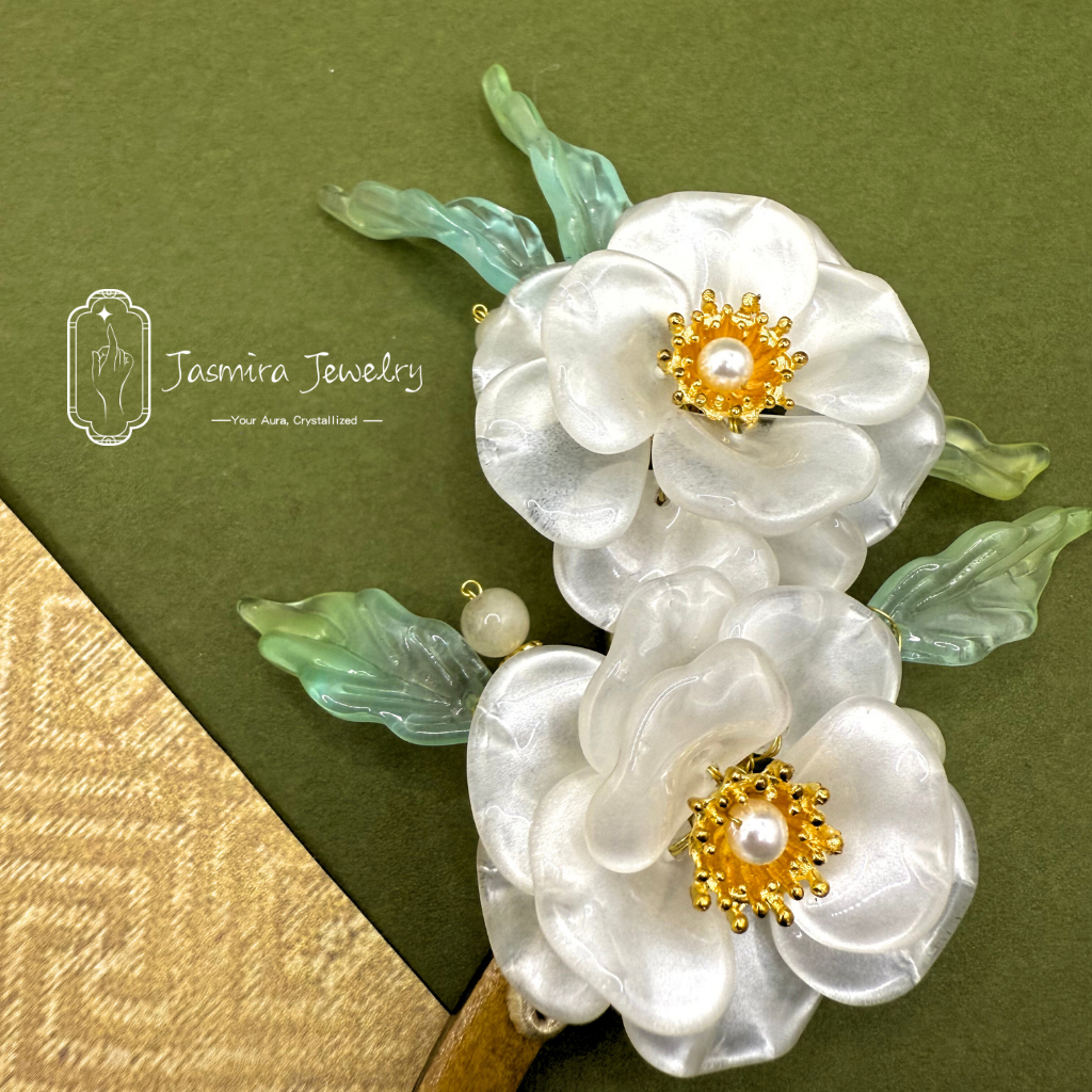 White Camellia Glass Hairpin