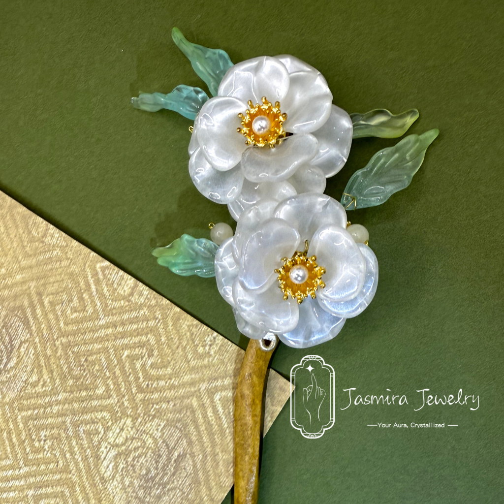 White Camellia Glass Hairpin