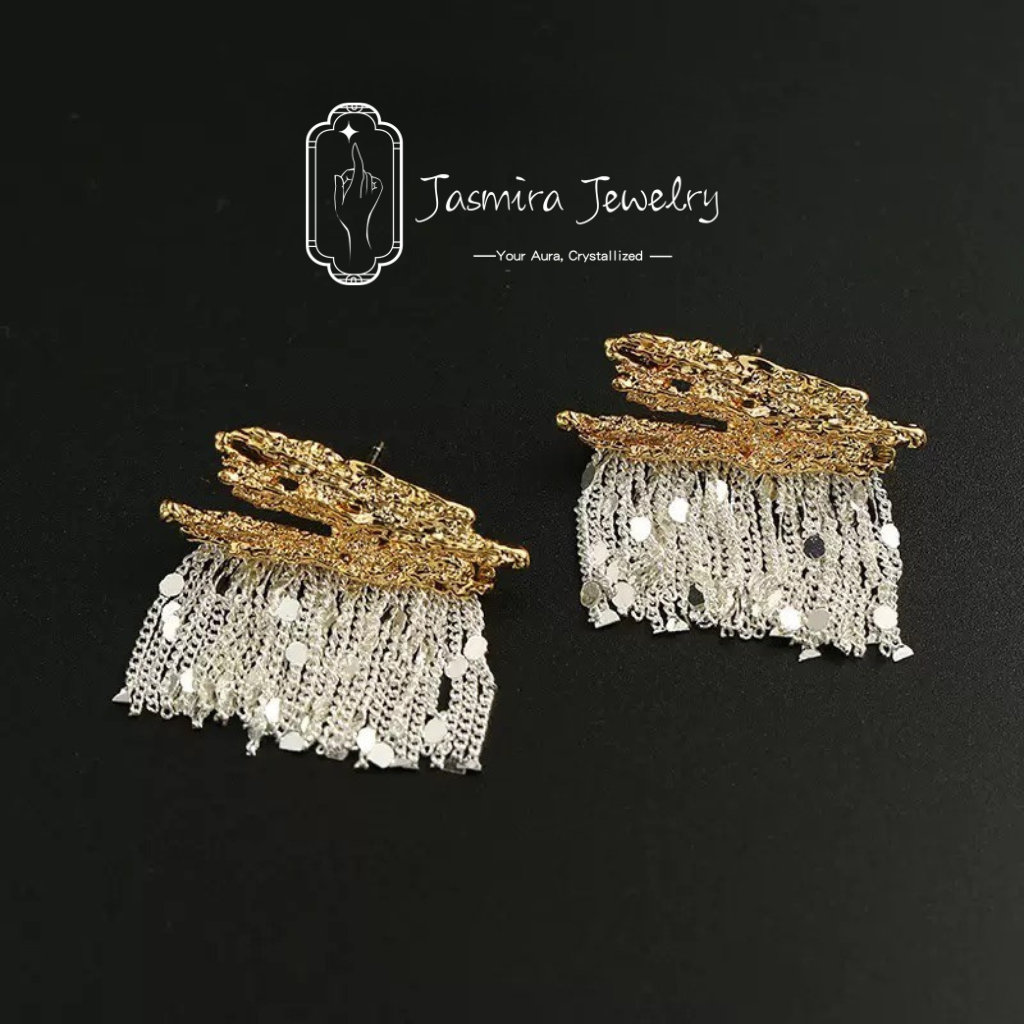 Rocky Stream Tassel Alloy Earrings