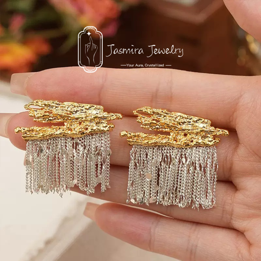 Rocky Stream Tassel Alloy Earrings