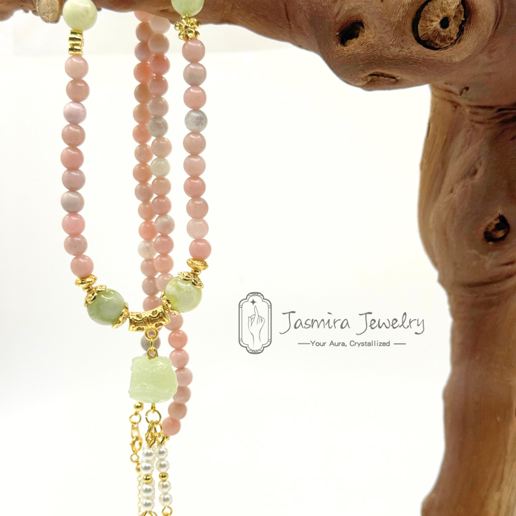 The Green Lion and Peach Blossom Necklace