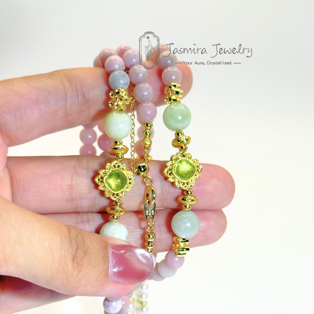 The Green Lion and Peach Blossom Necklace