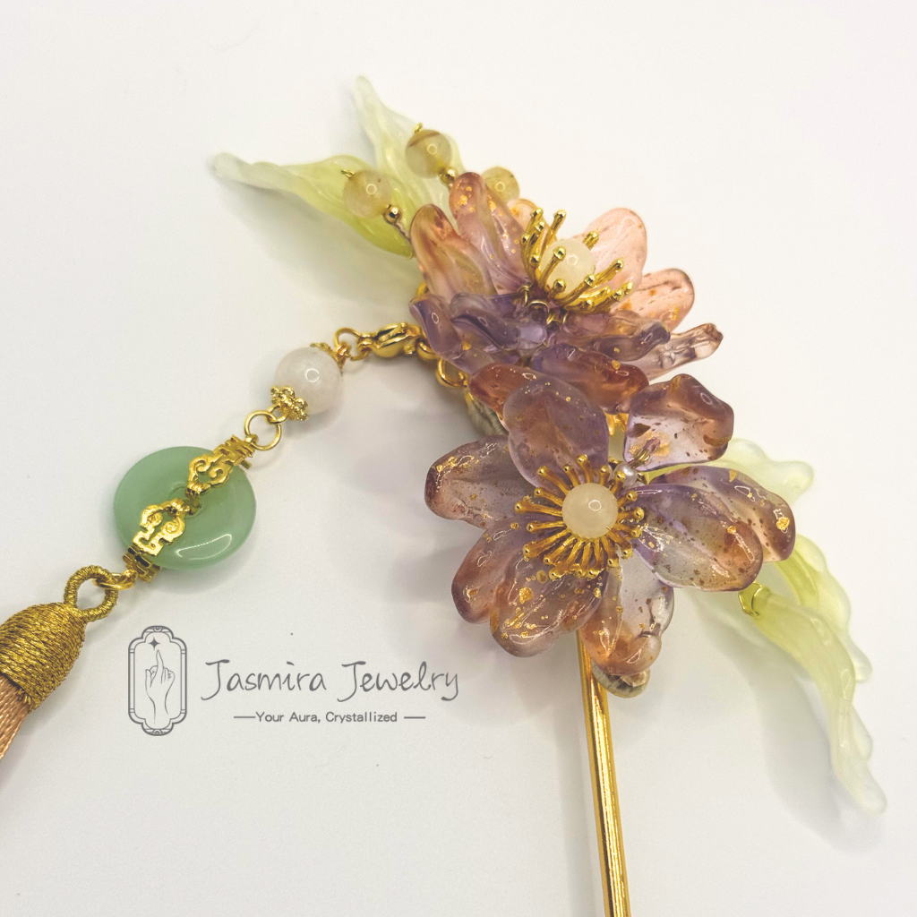 Double-Petaled Peach Blossom Glass Hairpin