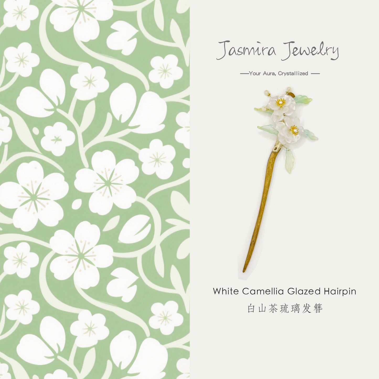 White Camellia Glass Hairpin