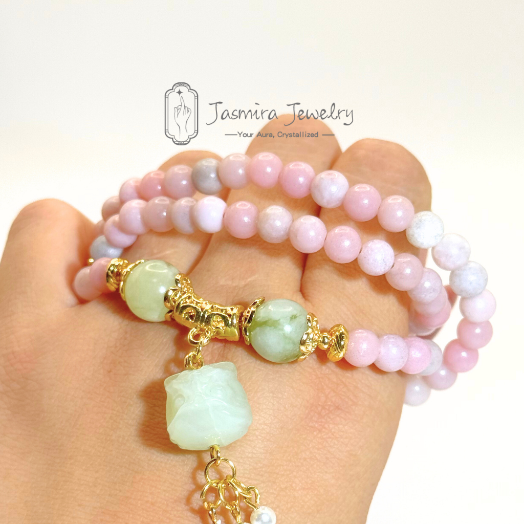 The Green Lion and Peach Blossom Necklace