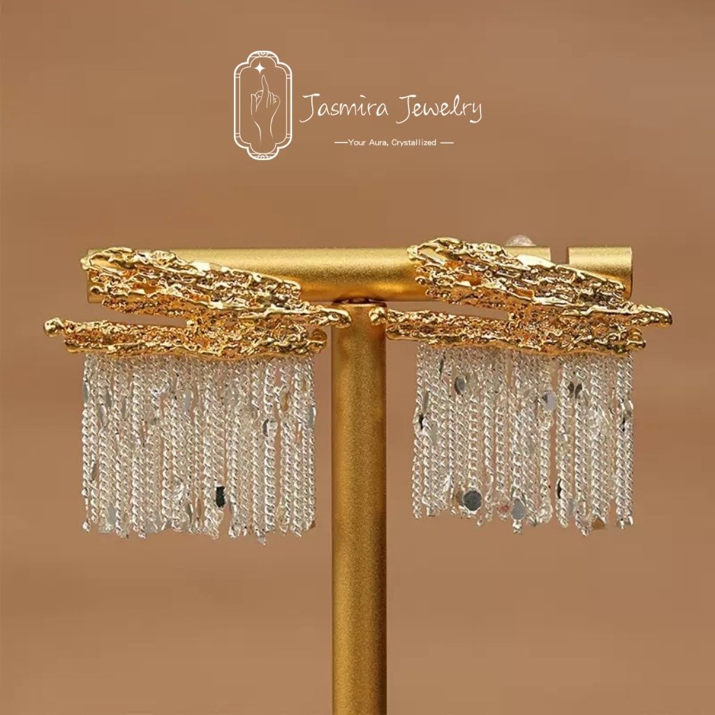 Rocky Stream Tassel Alloy Earrings