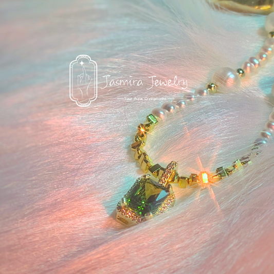 Green Sugar Cube Pearl Necklace