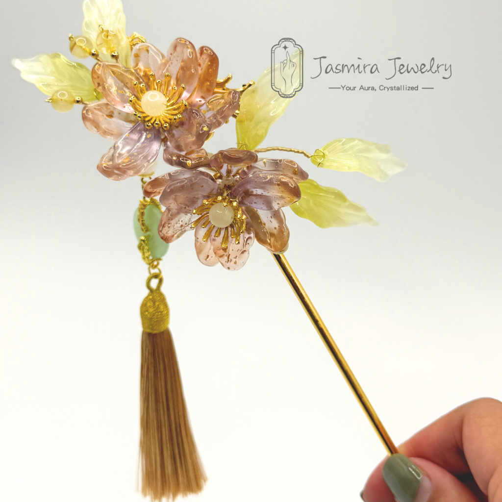 Double-Petaled Peach Blossom Glass Hairpin