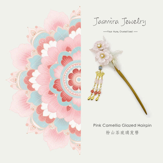 Pink Camellia Glass Hairpin