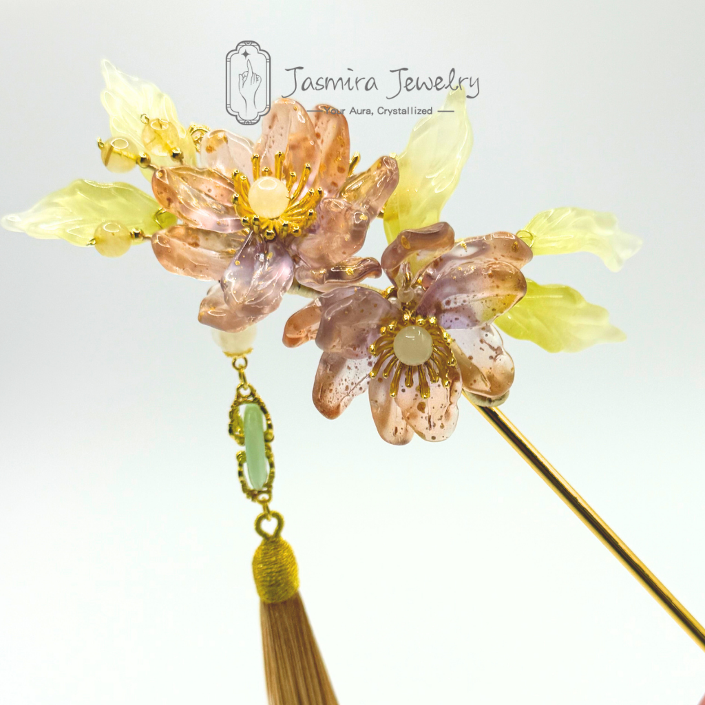 Double-Petaled Peach Blossom Glass Hairpin
