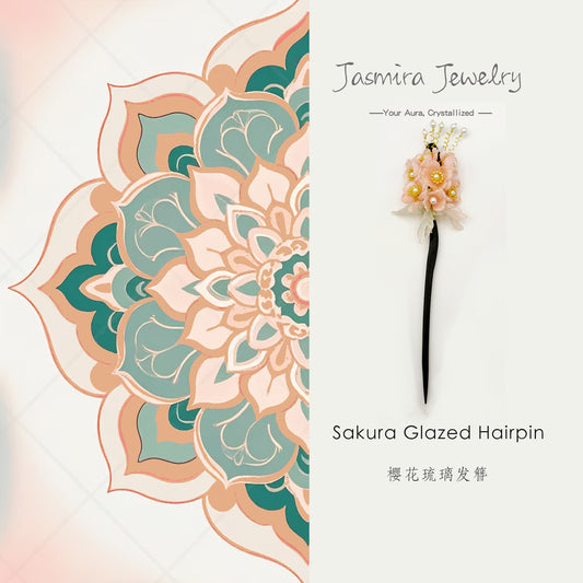 Cherry Blossom Glass and Wood Hairpin